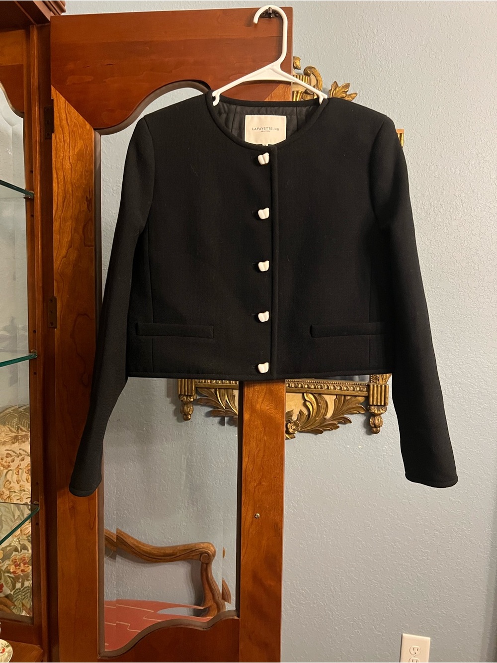 Lafayette 148 New York Black Cropped Buttoned Jacket with White Buttons